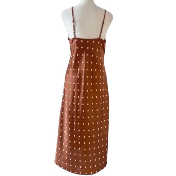 Japan Brown Silk Material Cream Polka Dot Dress Size M with adjustable straps - Picture 2 of 3